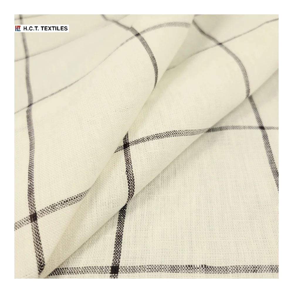 Spring Summer sustainable Plaid windowpane check 165g 100 Linen fabric for dress skirt