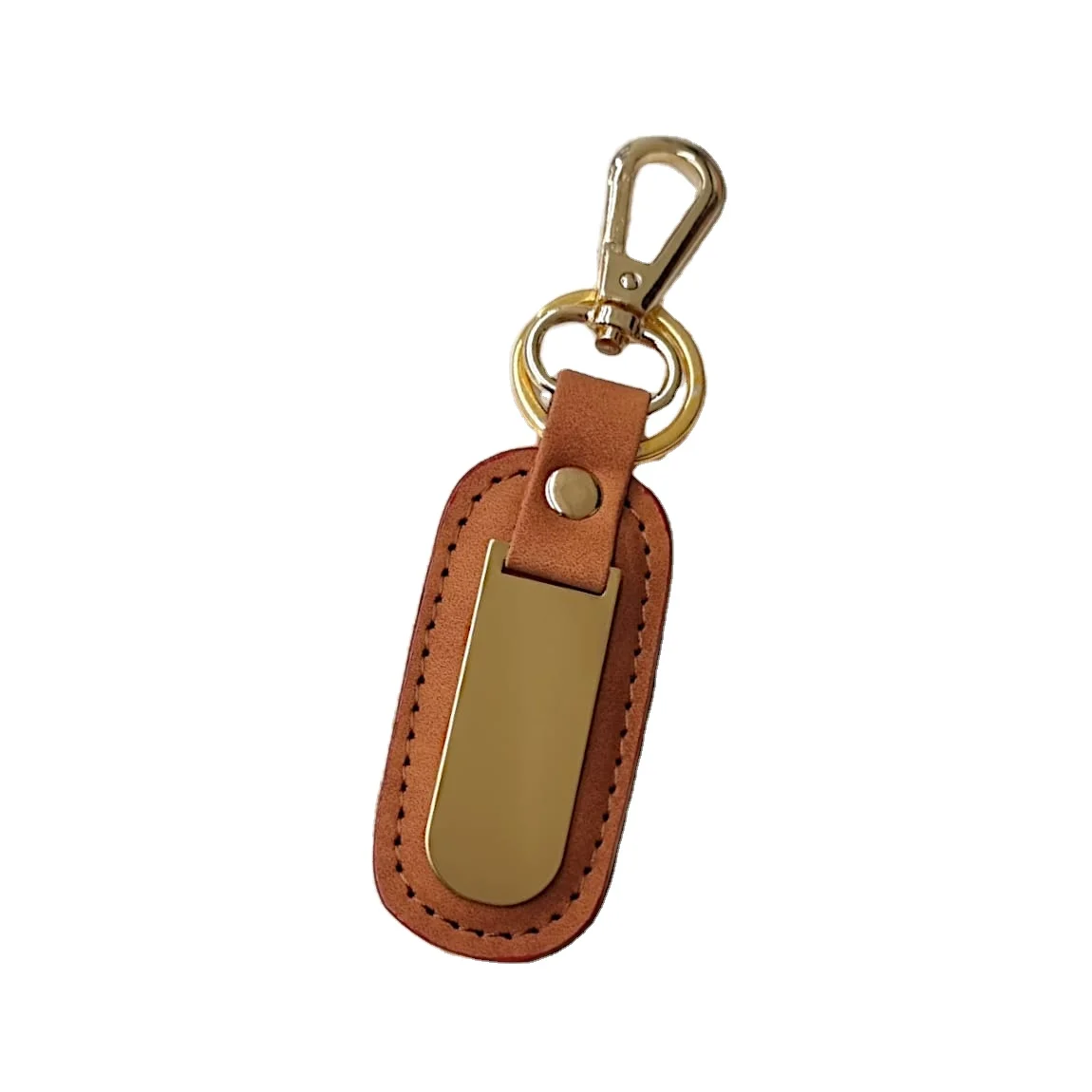 Handmade Minimalistic Brown Leather Keychain with Stylish Metal Hardware Best Price Promotional Keyring & Carabiner
