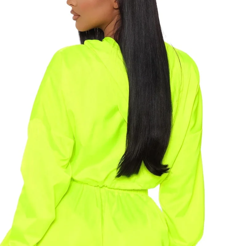 Long Sleeve Pullover Neon Cropped Jacket Women Drawstring Waistbreaker Jogger Pants Sefffffh