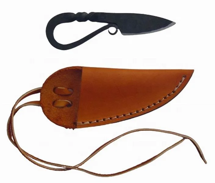 Hot Selling Hand Forged Carbon Steel Small Viking Neck Knife, Belt Knife , Skinner Knife Comes With Cow Skin Leather Scabbard