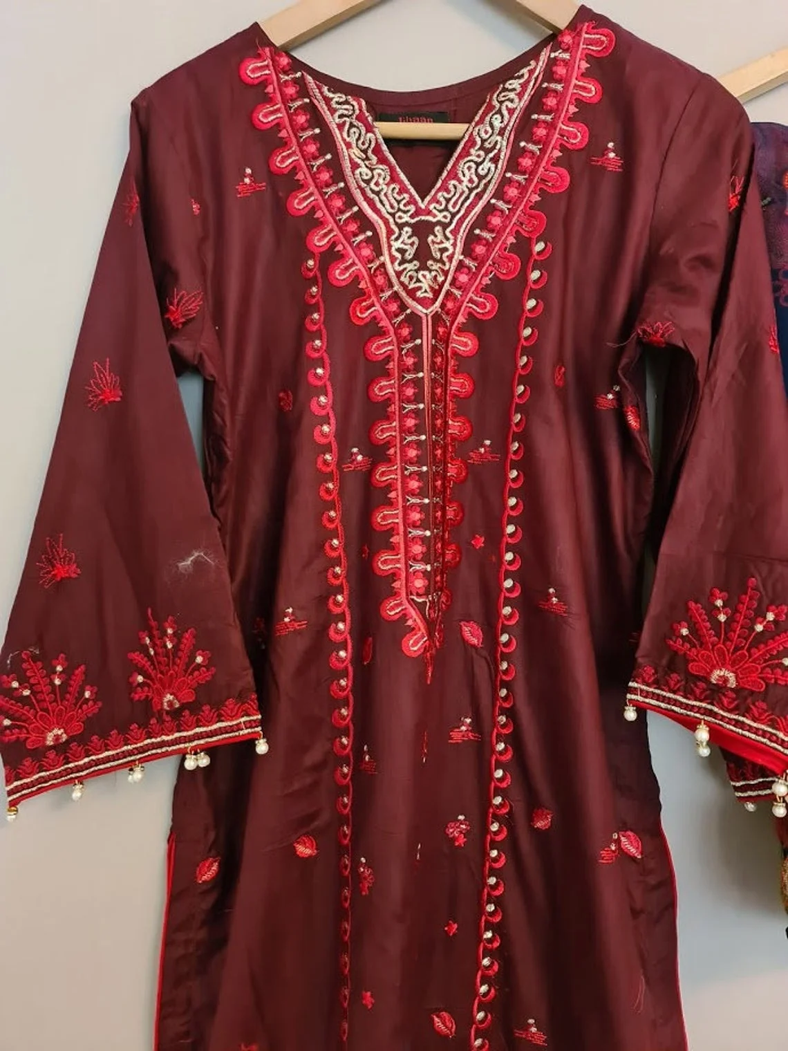 Indian Pakistani Maroon Embroidered Clothes Shalwar Kameez Lawn Hot Selling Dress 2021