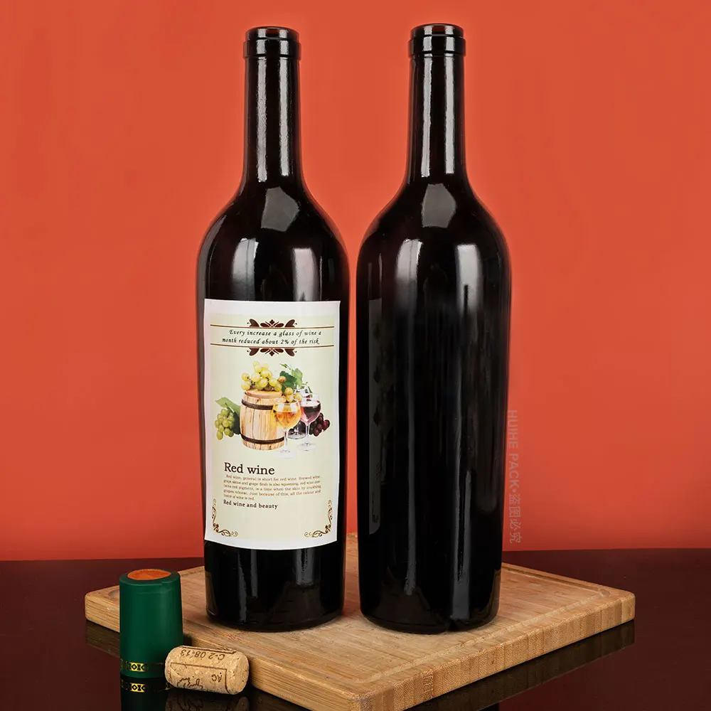Custom Label Punted Antique Green 75cl Bordolese Conica Red Wine Packaging Glass Bottle with Longneck