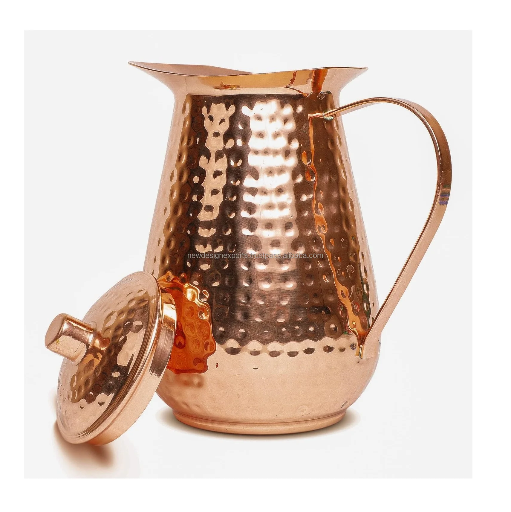 Metal Drinkware Copper Pitcher W/Lid, Pure Hammered Vessel, Heavy Duty Copper Jug, Handmade, 70 fl. Oz