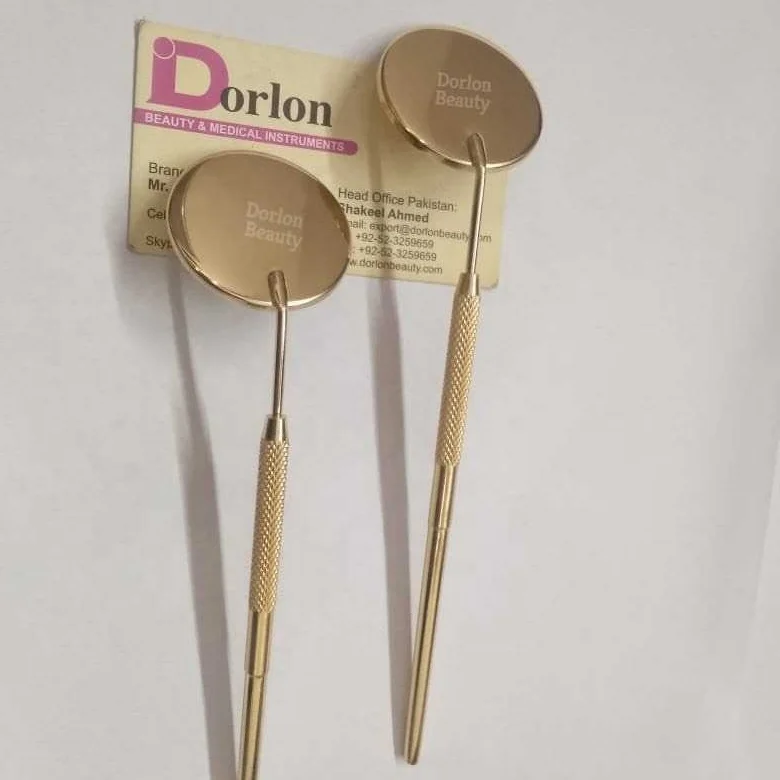 Custom Logo Bulk Private Label Eyelash Inspection Tweezers Small Round Gold Plated Mirrors with Handles Accessories