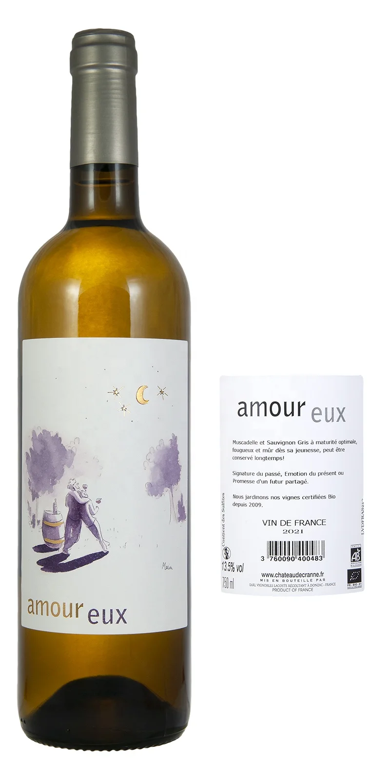Франция, золотая медаль, выбор 70MD, сертифицированное органическое белое вино, Amour eux VDF, био-класс, 750 мл, семийон и Совиньон для столового вина