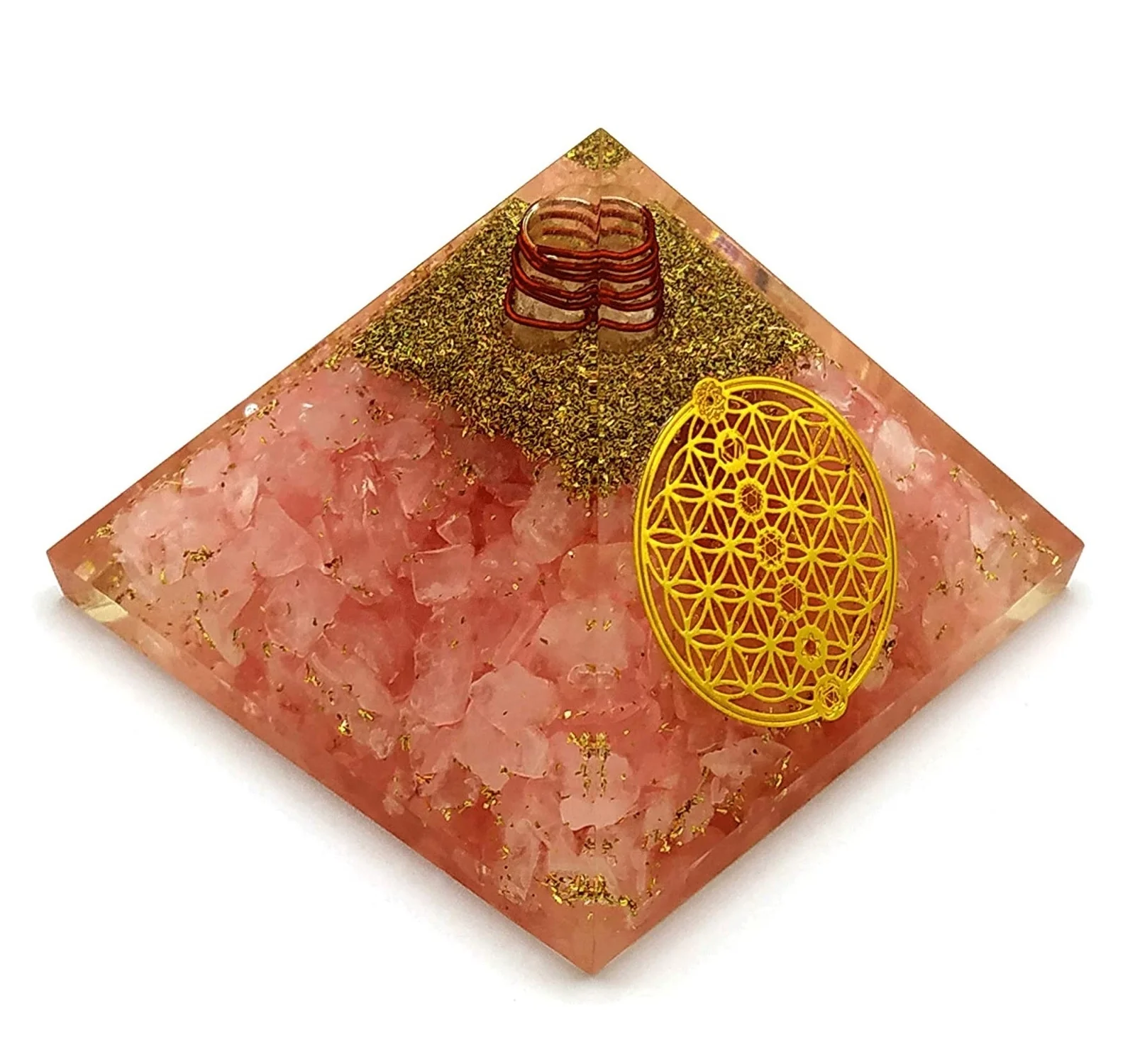 Natural Rose Quartz Orgone Pyramid With Chakra Symbol Rose quartz Orgonite Pyramid Orgone Pyramid Wholesale