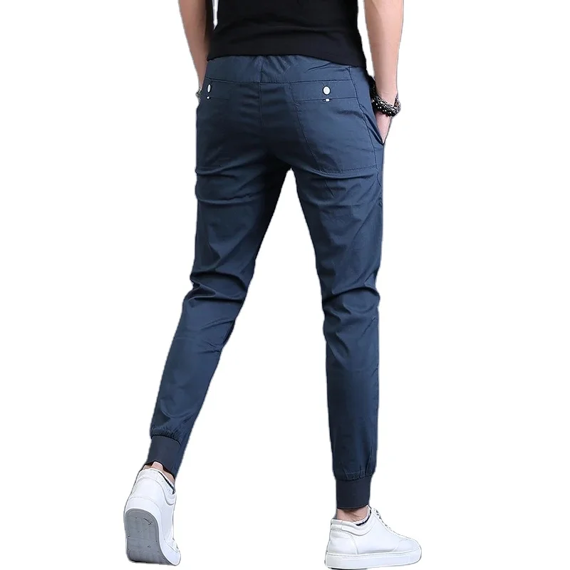 Summer Casual Sport Joggers Pants Men Fashion Korean Style Blue Slim Fit Drawstring Trousers