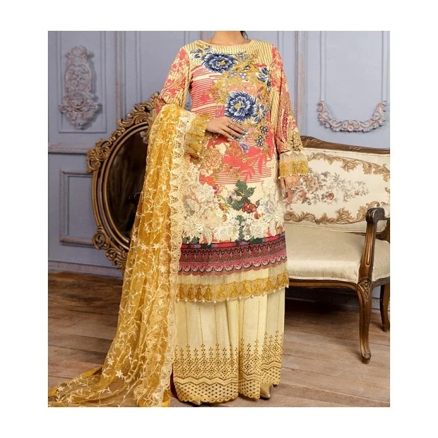 Customizable 2022 Top Quality OEM Service Casual Wear Women Lawn Collection 3 Piece Suit Available In Stock For Negotiable Price