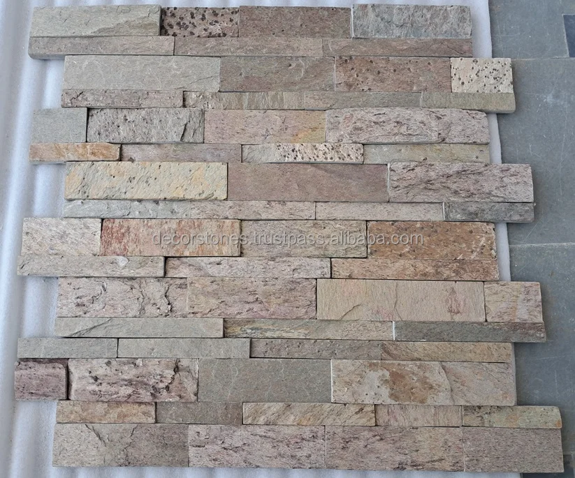 Indian Golden Slate Ledge Stone Stack Wall Cladding Panels Decorative Exterior Interior Culture Wall Cladding Stone Natural