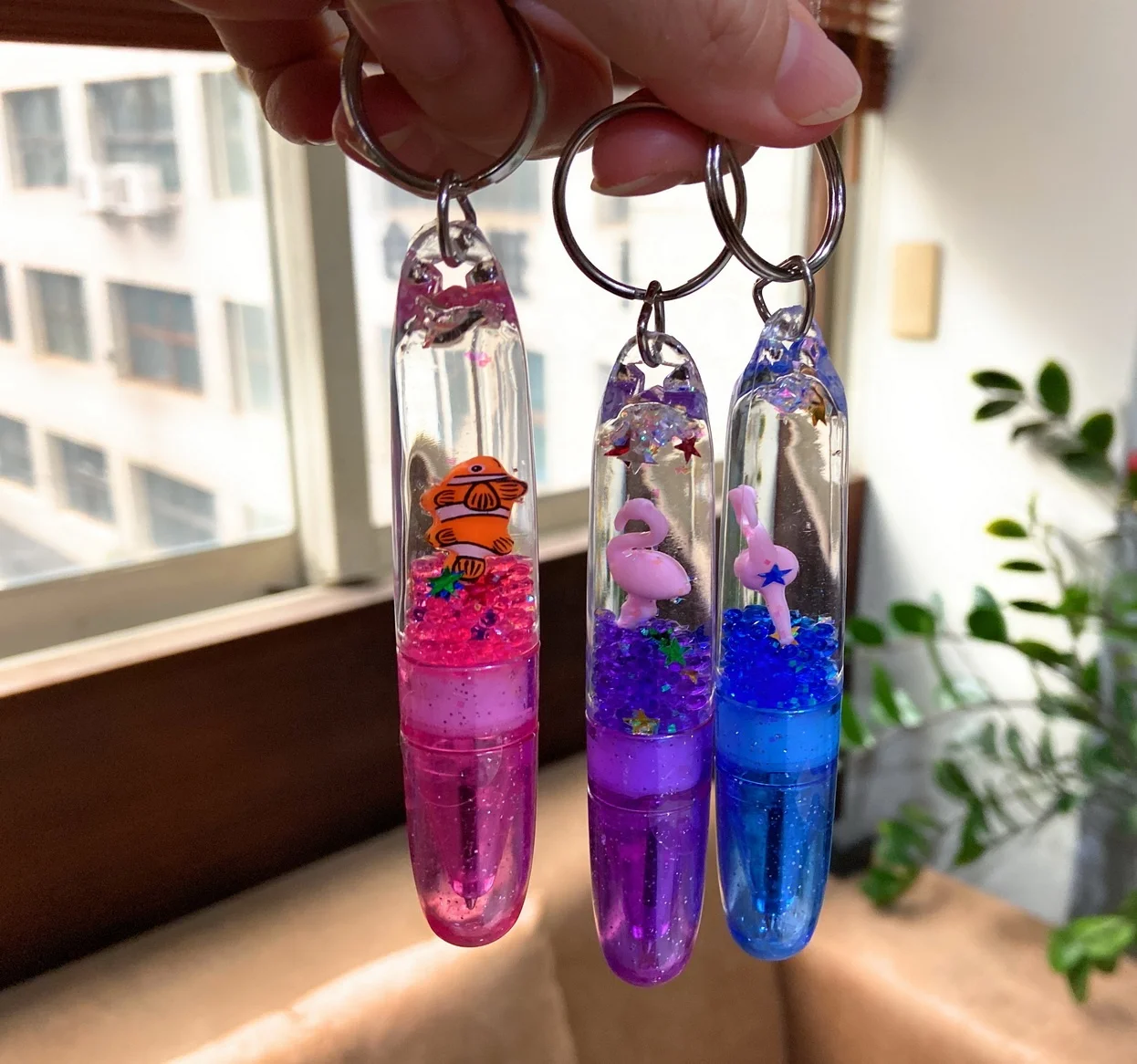 Decorative Glitter Beads Liquid Motion 3D Floater Pen Keychain School Supplies Pen
