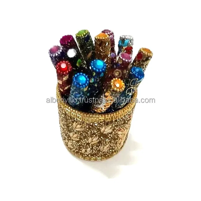 High Quality  Pen Holder Organizer Beads and Mirror Indian Handmade Pen for Gifts and Souvnier from Indian Manufacturer