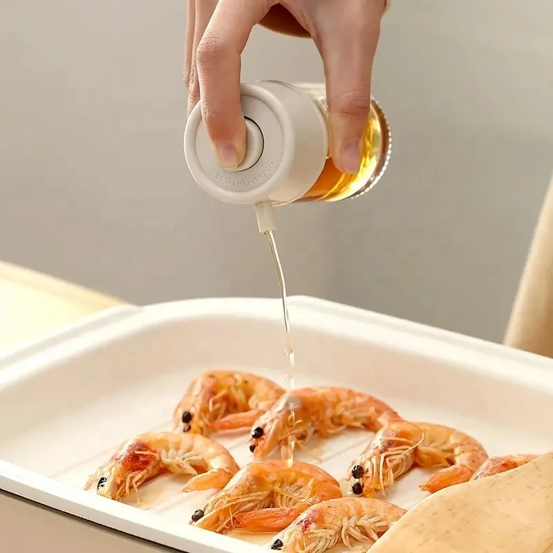 Custom Logo Kitchen Cooking Tools Press Type Oil Pot Soy Sauce Bottle Glass Seasoning Bottle