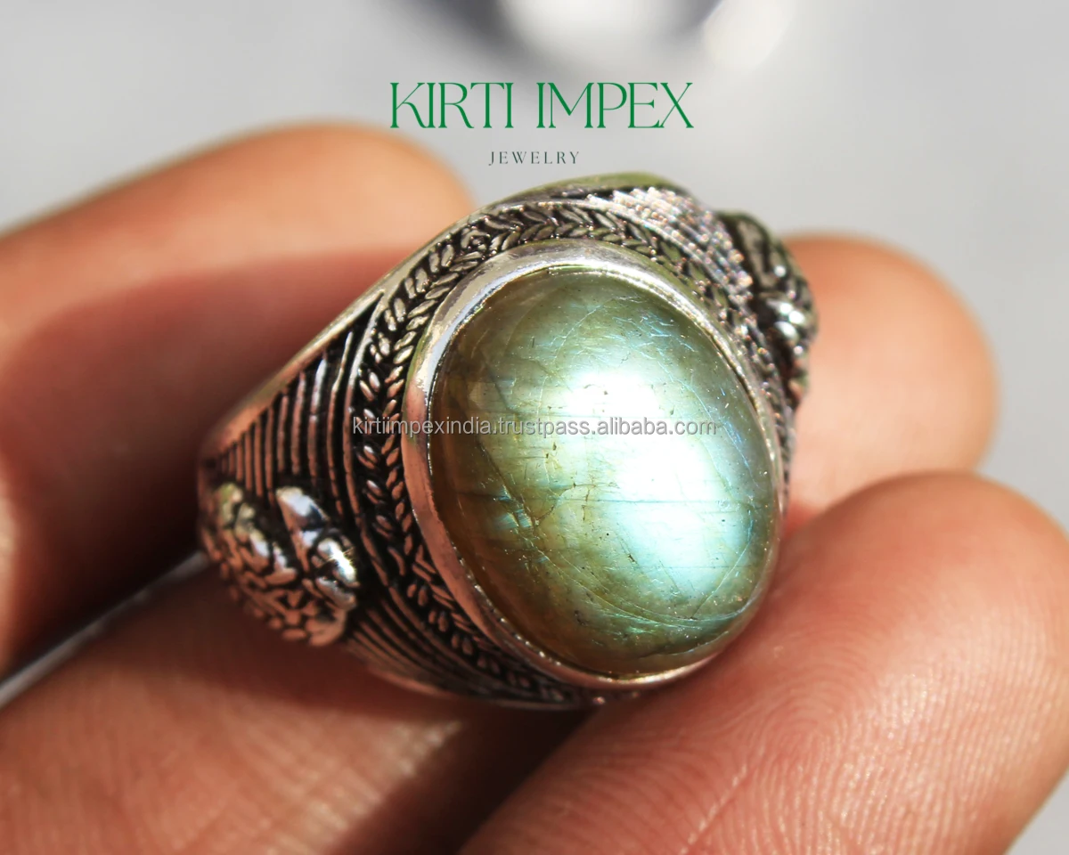 Amazon 2022 New design Fashion Dainty Gem Ring Natural Labradorite Turkish Ring for Men