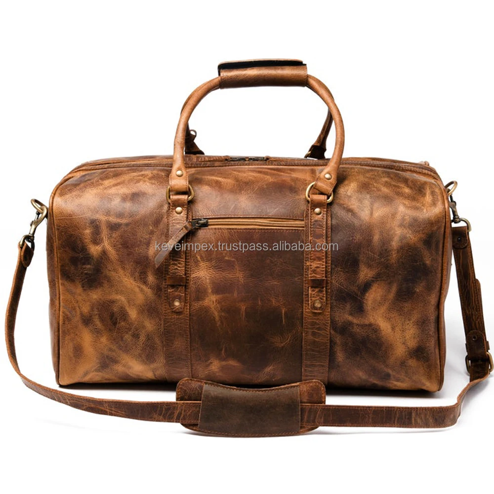 Top quality Brown color Genuine Leather Luggage Bags Travel Weekender Overnight Gym Sports Luggage For Men USA 2023