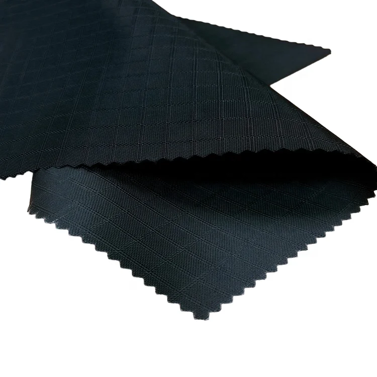 Black Square Water Repellent PU Coating Nylon Ripstop Fabric For Bags Suitcase Luggage