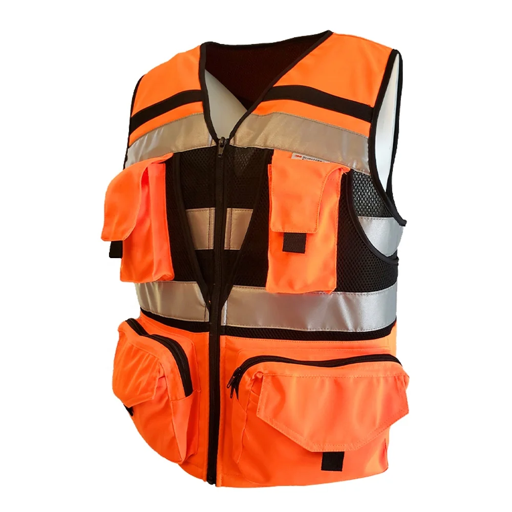 Hot Sales Working Safety Vest High Visibility Reflective Tape Front Zip Construction Safety Vest