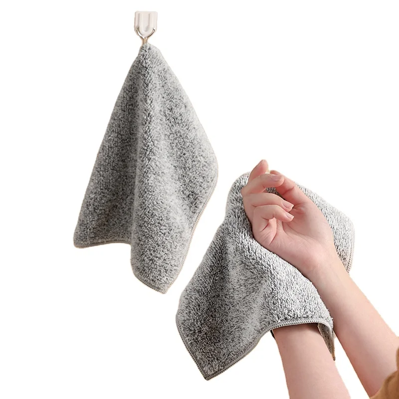Oem customized logo design Bamboo charcoal fiber dish towel kitchen  thickening absorbent non-linting degreasing cleaning cloths