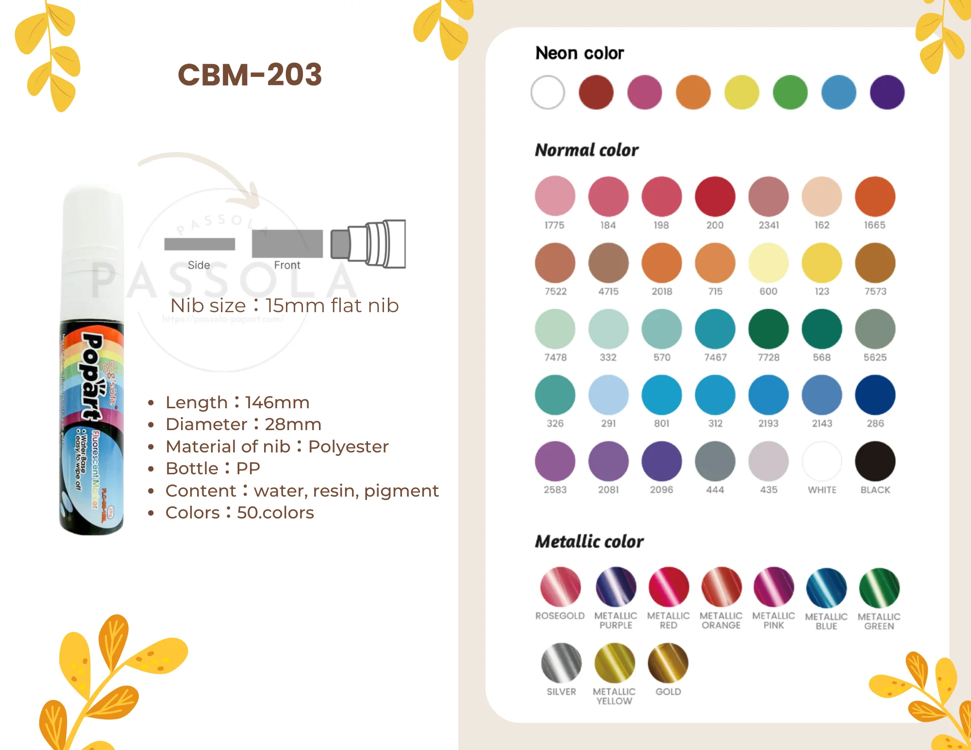 Factory Selling Parallel Flat Nib Liquid Chalk Marker 50 colors Water based Erasable 15 mm