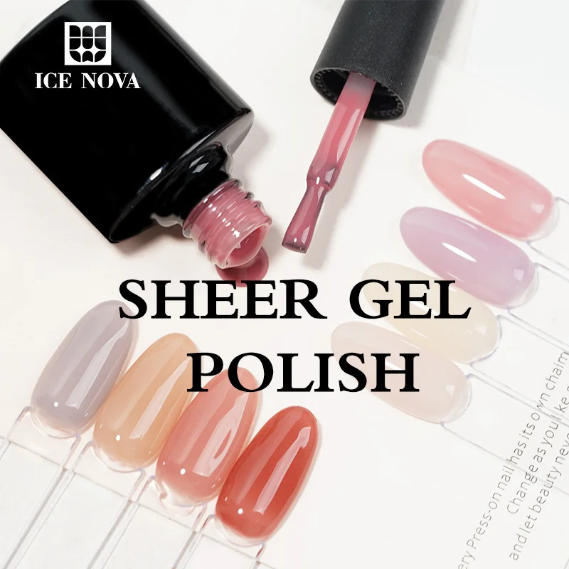 ICE NOVA Sheer Gel Polish Light Color 15ml Jelly Milky White Peach Translucent Color Uv Light Cure Gel Polish for Nail Art Diy