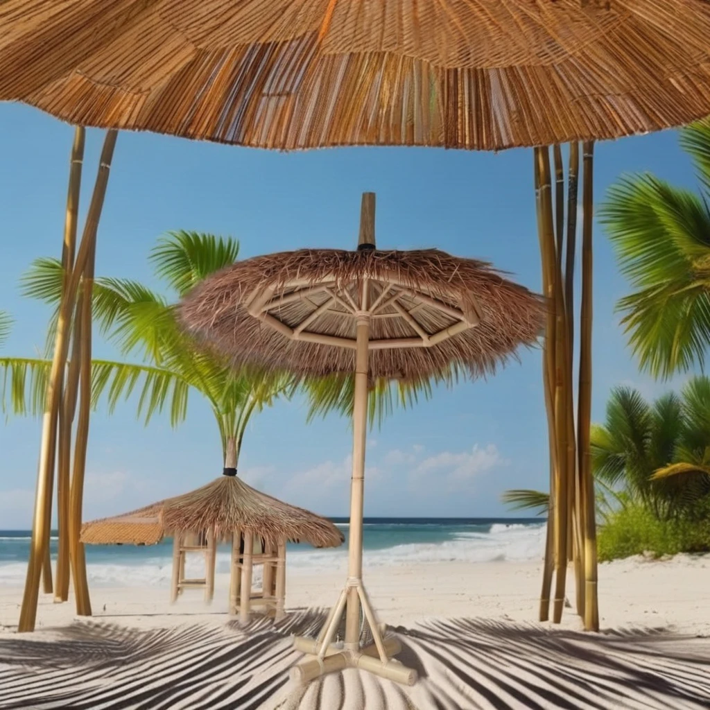 Bamboo Traditional Style Sun Parasol Garden Outdoor Furniture for Beach Hotel Courtyard Patio Weather-Resistant UV Protection