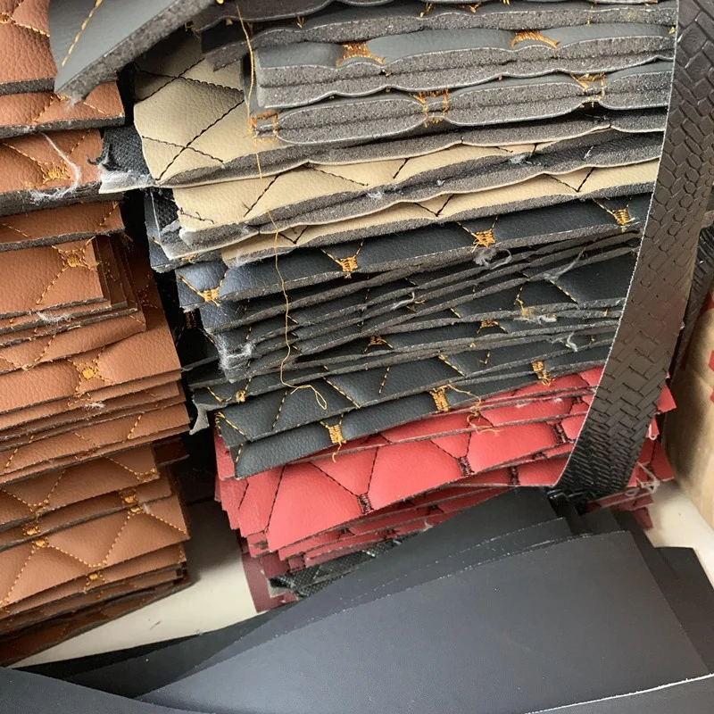 Quilted Foam Fabric Faux Leather Thick Sponge Backing Faux Leather Diamond Fluted Car Seating Vehicle Upholstery Fabric