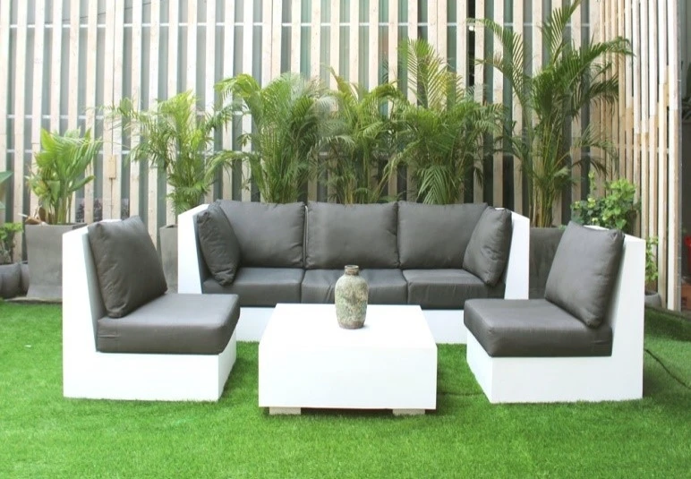 Modern Fashion Design Concrete Sofa Lounge Living Room Grey Mix Fabric Velvet L Shape Sectional Modular Sofa Set