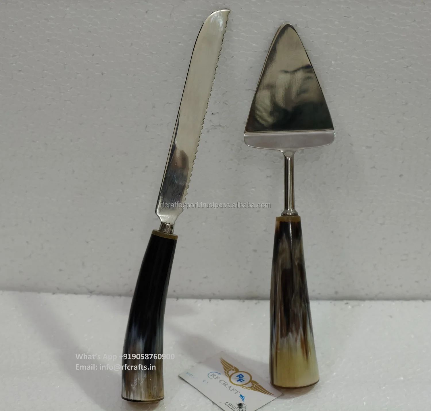 Real Horn Genuine Quality Classic Home Restaurant Use cheese  Cutlery Set Latest Royal Natural Horn Handle Cake Server