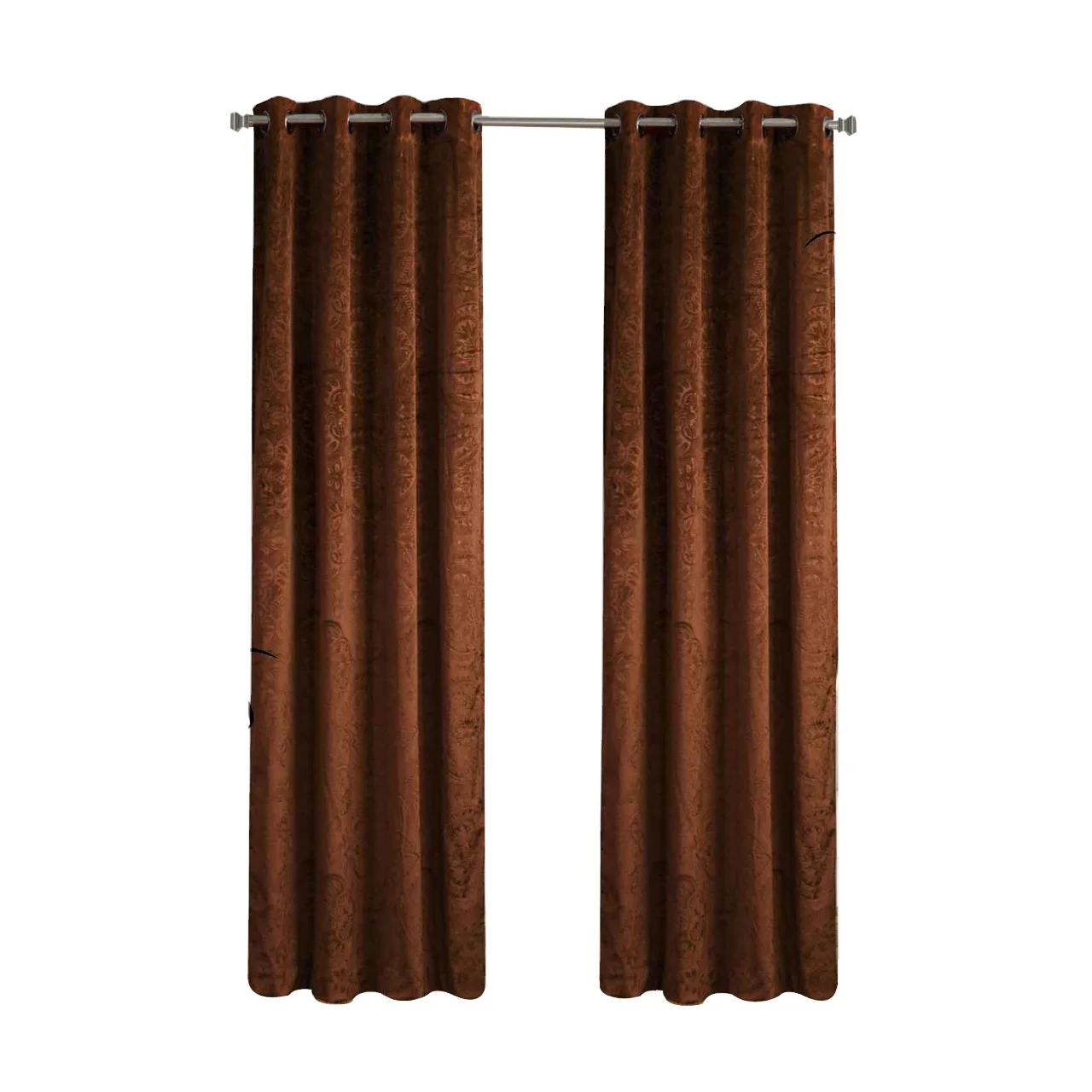 Factory Direct Supplier Traditional Curved Embossed Velvet Curtains Brown single panel look modern yet have a classical touch
