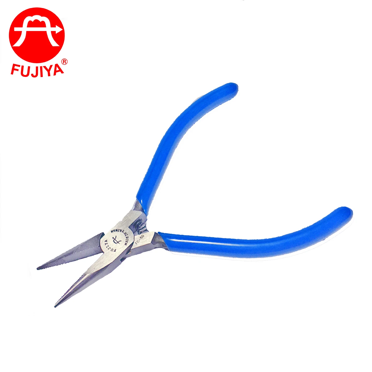 FUJIYA Mini Nose Pliers for Jewelry Making Clamping Tool with Serrated Jaw Surface and Soft Grip Plastic Handle Steel Material