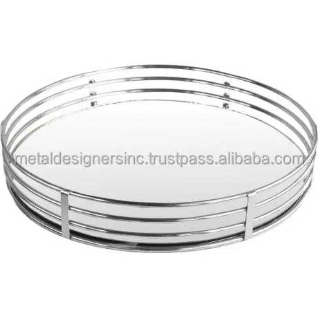 Metal and glass round serving decorative tray kitchenware and tableware tray