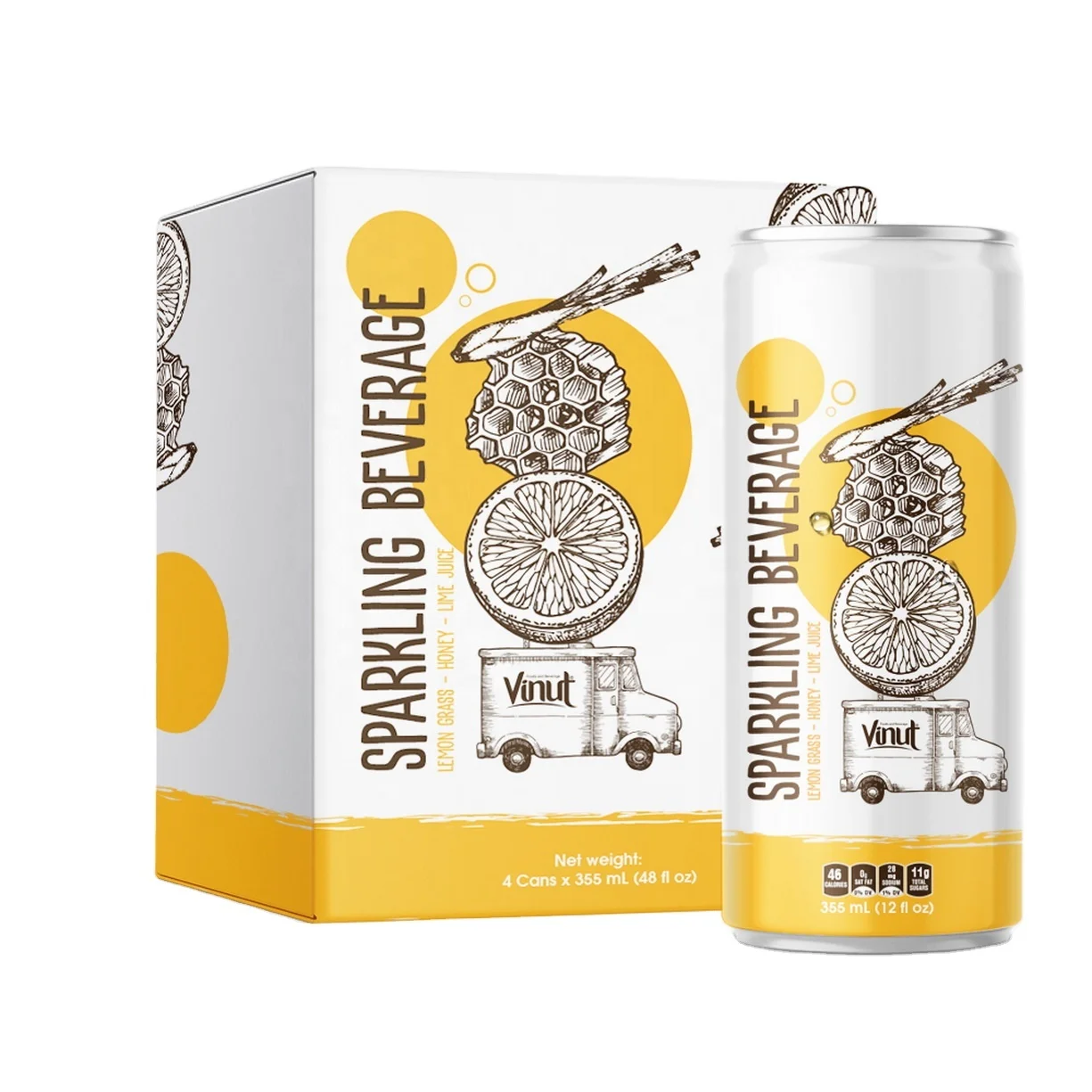 12 fl oz Sparkling water 4 Cans Lemon grass Honey & Lime Juice  Private Label OEM