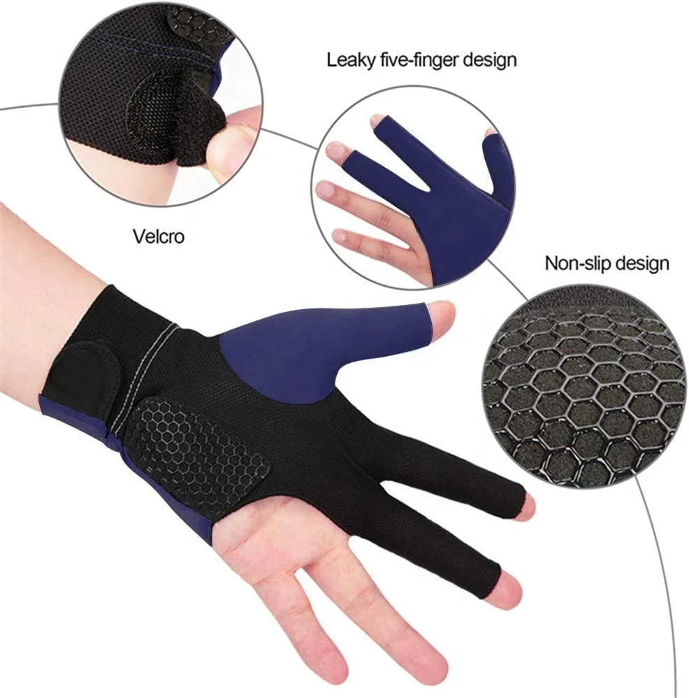 Billiard gloves Breathable comfortable 3 Finger snooker Billiards sporting goods gloves Three Finger Spandex Snooker Sports Bill