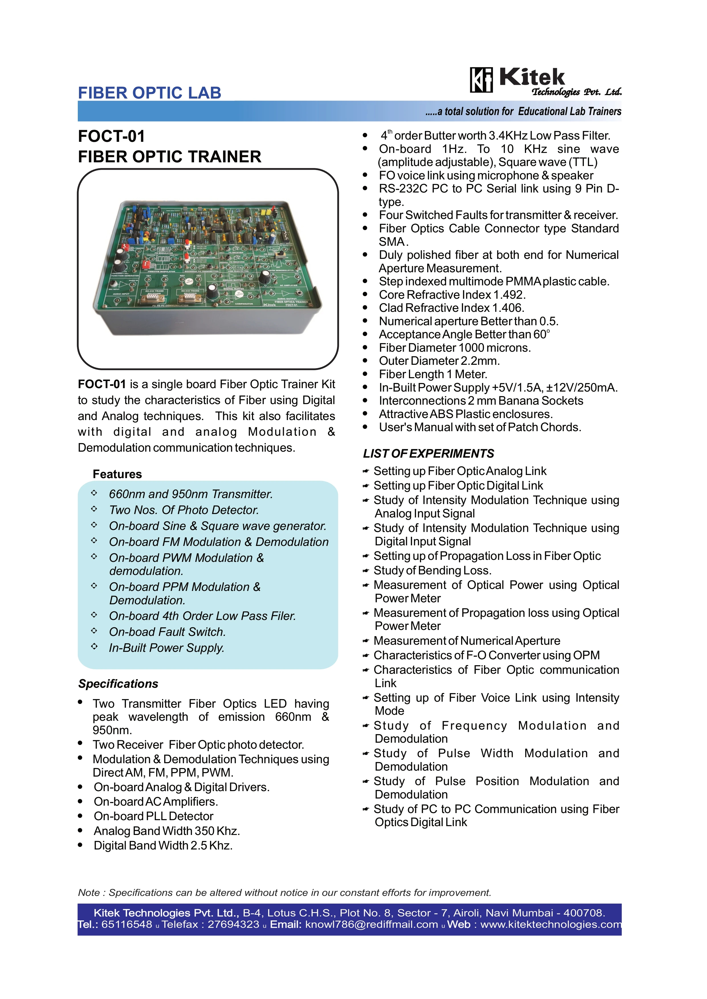 fiber optics trainer kit / advance fiber optics trainer kit / digital fiber optic trainer kit