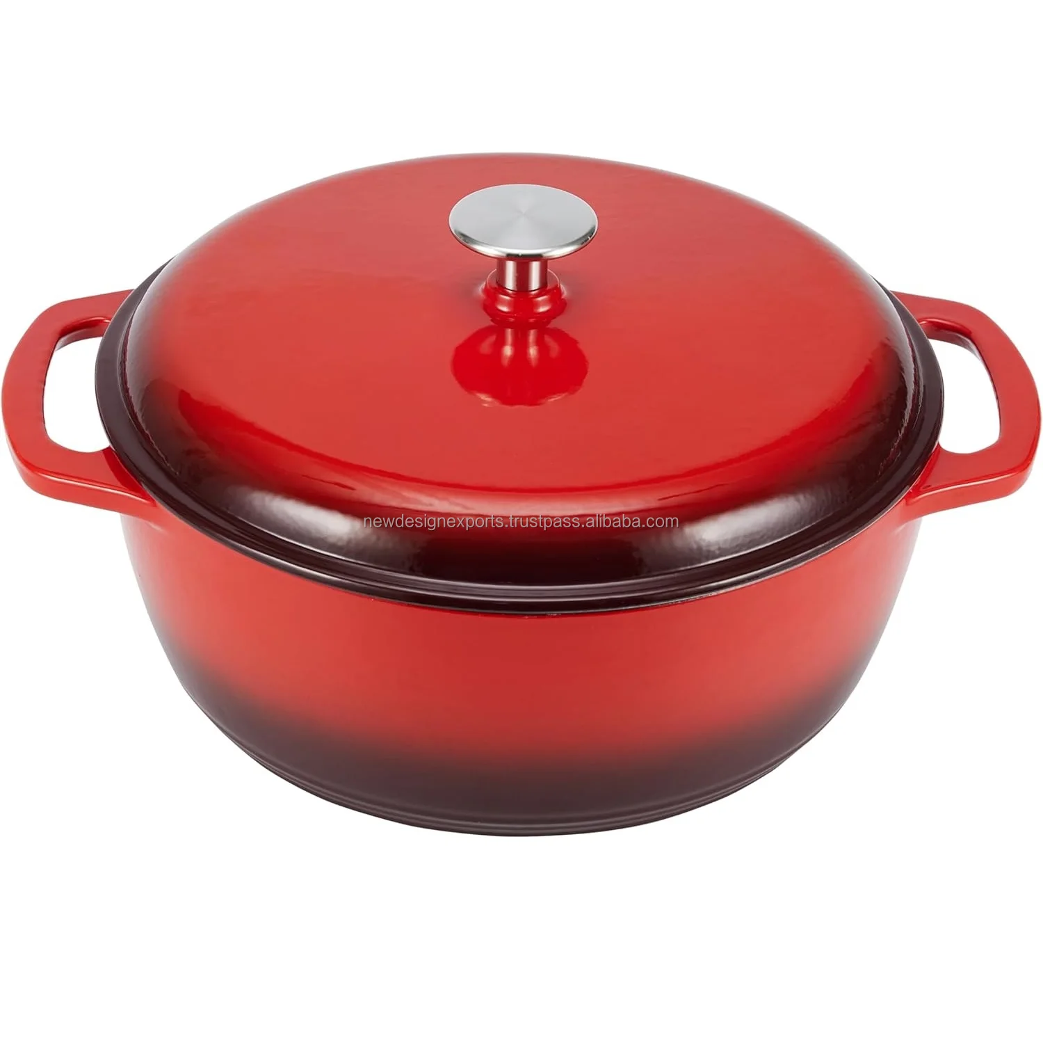 Red Cast Iron Round Dutch casserole with lid