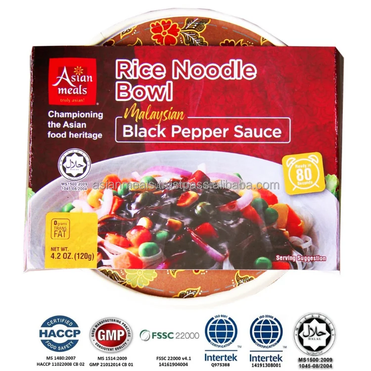 Wholesale AsianMeals Black Pepper Sauce Instant Rice Noodle Bowl Hot Selling Halal Malaysian Pack In A Box HACCP GMP ISO