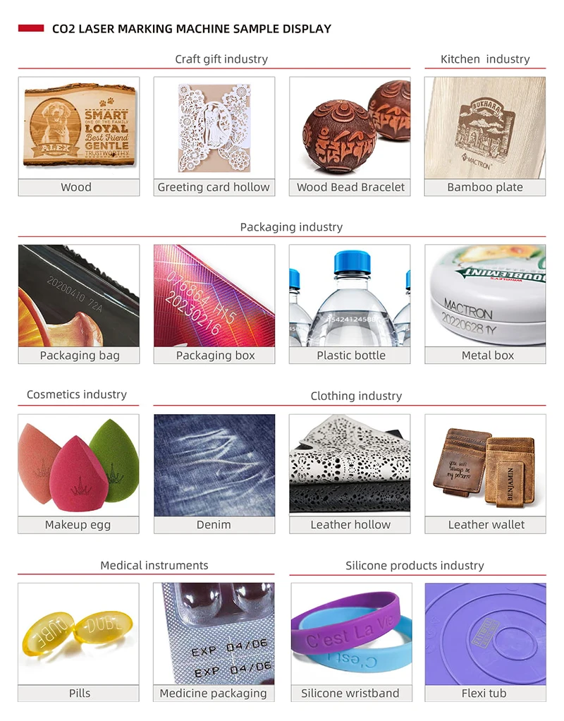 10W 30W 60W 100W Co2 Laser Marking Machine for Acrylic Wood Bamboo Paper Rubber Silicone