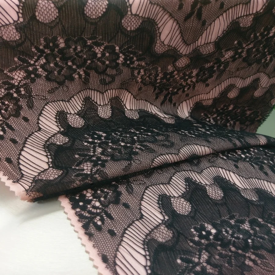 Eyelash lace jacquard lace chantilly lace jacquard knit fabric 100% Nylon for garment dress #LN-27401