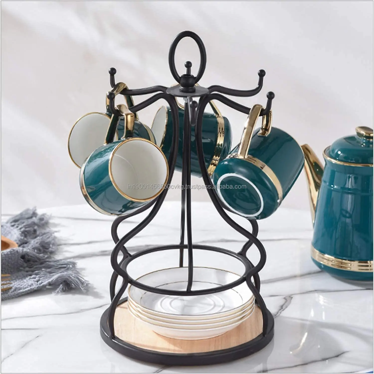 Countertop Mug Tree Rack Mug Holder with 6 Hooks Metal Coffee Cup Holder black