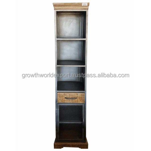 Unique Industrial Bookshelf Cum Almirah Iron & Wood with 1 Drawer storage shelf Handmade best Luxury Living Room Furniture 2024