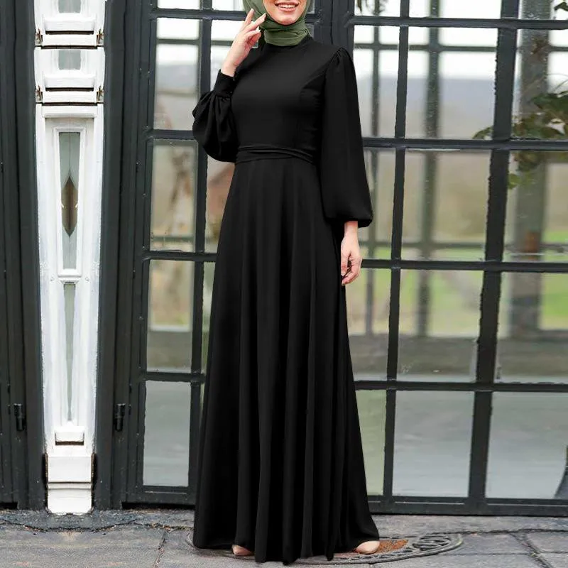 Trending Muslim Festivals Turkish Sundress Kaftan Muslim dress long sleeve robe Basic Solid Color Islamic Dresses For Women