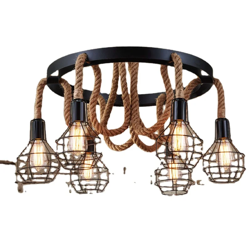 classic  Industrial  style  Iron& hemp ropes  dining living room hotel bar  luxury ceiling pendant light modern chandeliers