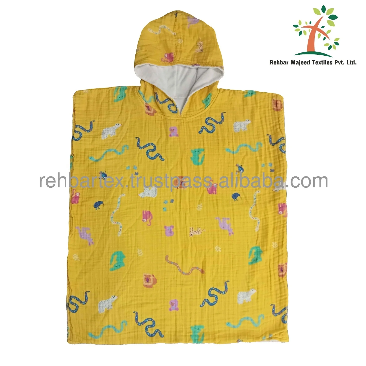 High Quality 100% Cotton Muslin + Knitted Terry Poncho Extra Soft Hooded Poncho Baby Boy & Girl Toddler Baby Hooded Poncho
