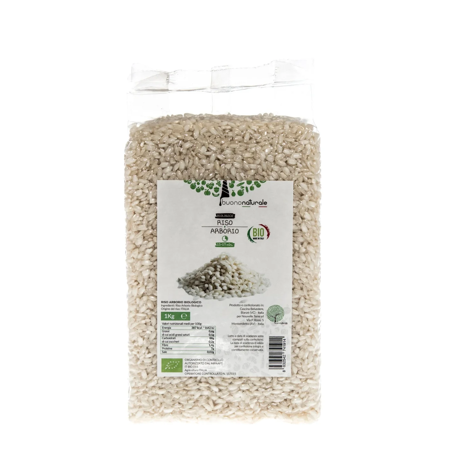 Arborio rice ORGANIC 1kg Classic Italian Rice Ready in 15-17 Ideal for Risotto- or Sushi-Making