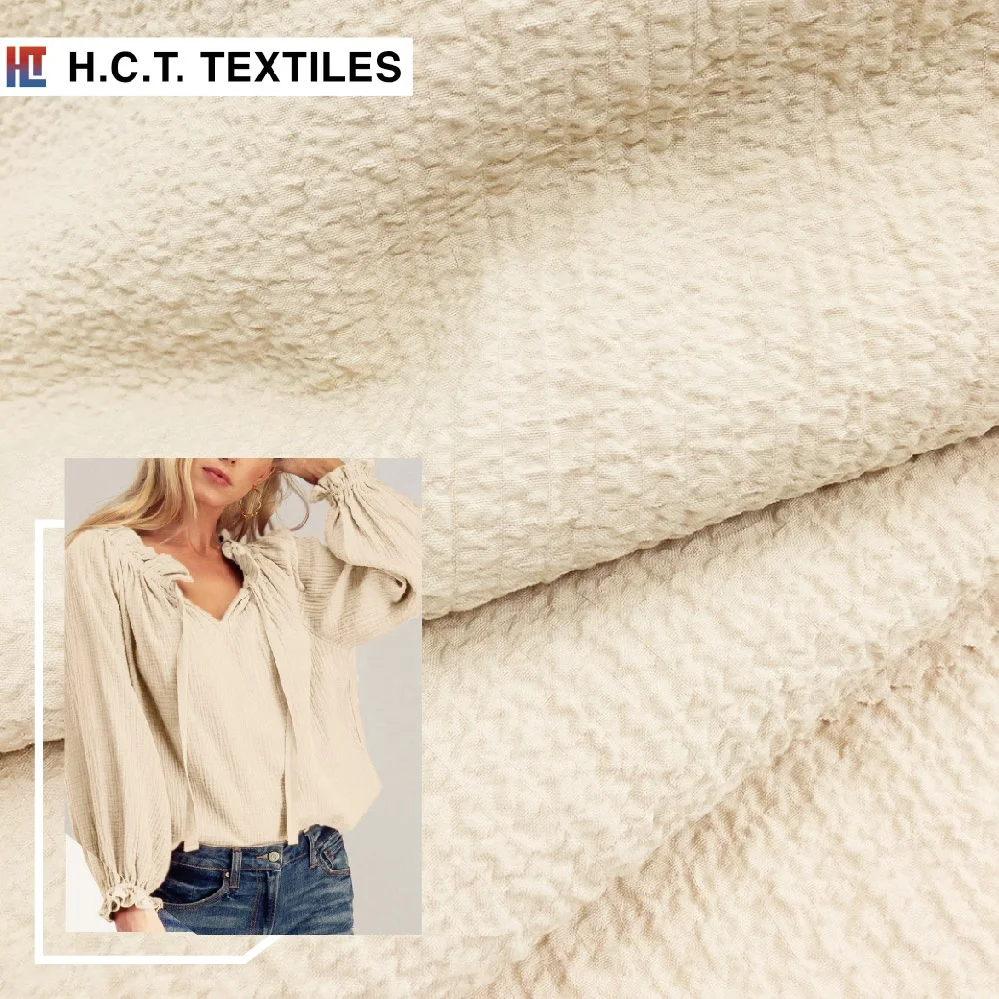 Лидер продаж эластичная ткань seersucker 140 г вискоза полиэстер спандекс гладкая сморщенная муслиновая