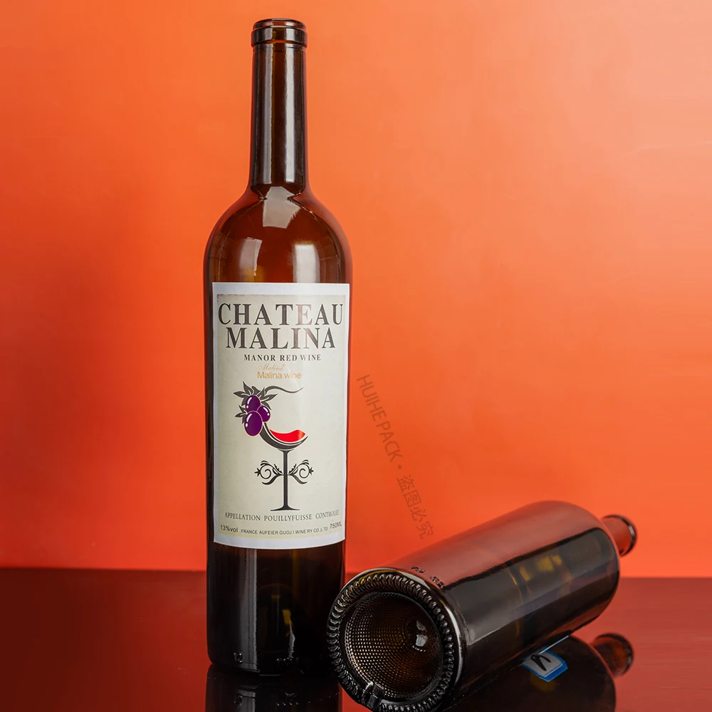 China Manufacturer 75 cl Slim Round Bordolese OLIVE ANTIK GREEN Round Empty Fint Glass Red Wine Bottles