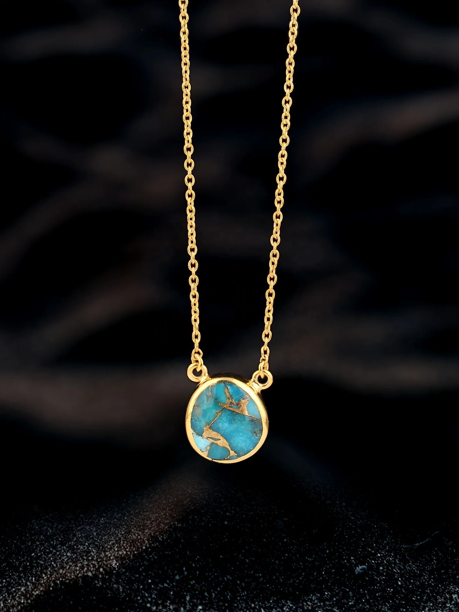 2023 Export Quality Blue Color Turquoise Copper Lightweight 925 Sterling Silver Women Gold Plated Jewelry Fine Jewelry Necklace