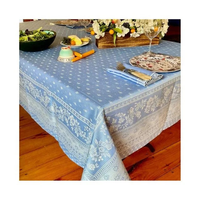 Wholesale Custom Latest Design Embroidered Manufacture 100% Organic Cotton Washable Rectangle Water-oil Proof Cover Tablecloth