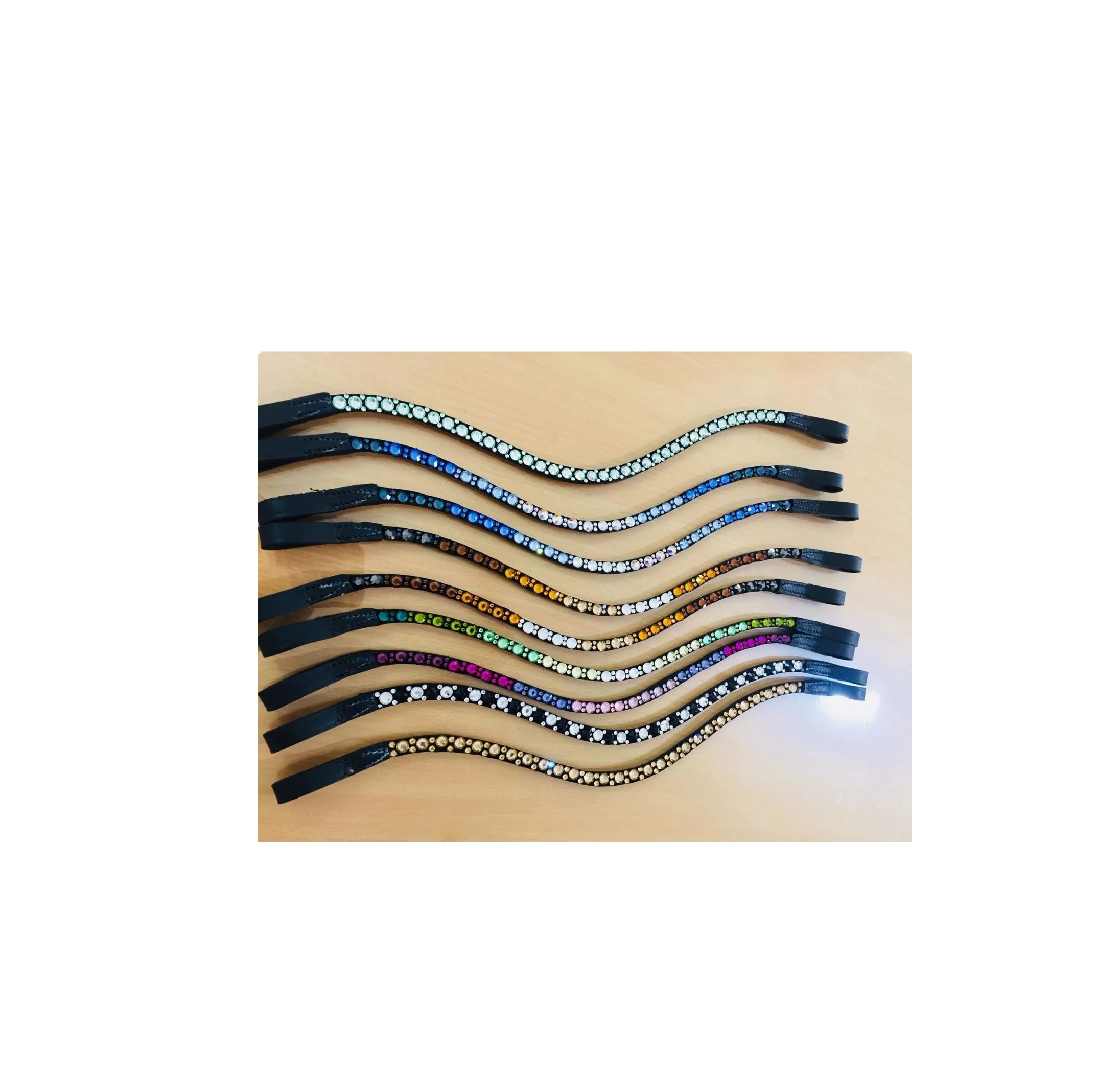 Hot fix brow band Soft Padded U shaped Crystal Bling brow band adjustable horse bling brow band