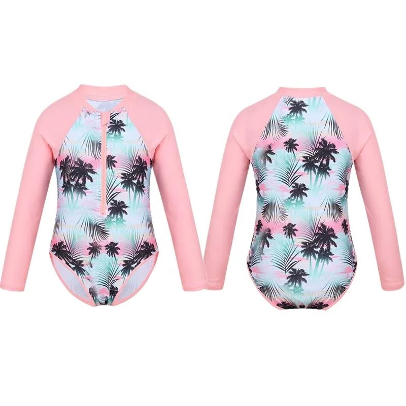 4-16 Years Kids Girls Child One-Piece Swim Suits Thing Bottom Zippered Swimsuit Swimwear Bathing Suit Rash Guard