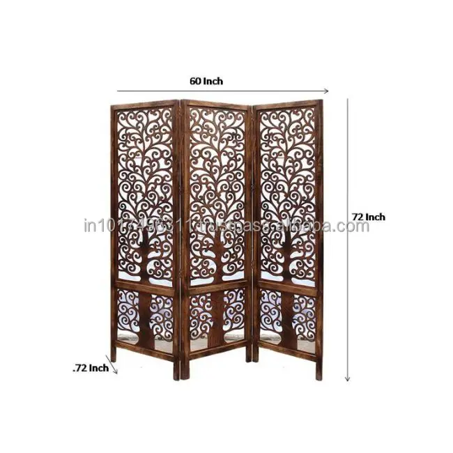 Handcrafted 3 Panel Wooden Room Partition & Divider (Brown) Solid Wood Decorative Screen (Free Standing)
